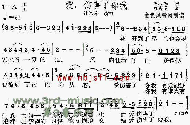 林忆莲 《爱,伤害了你我》简谱