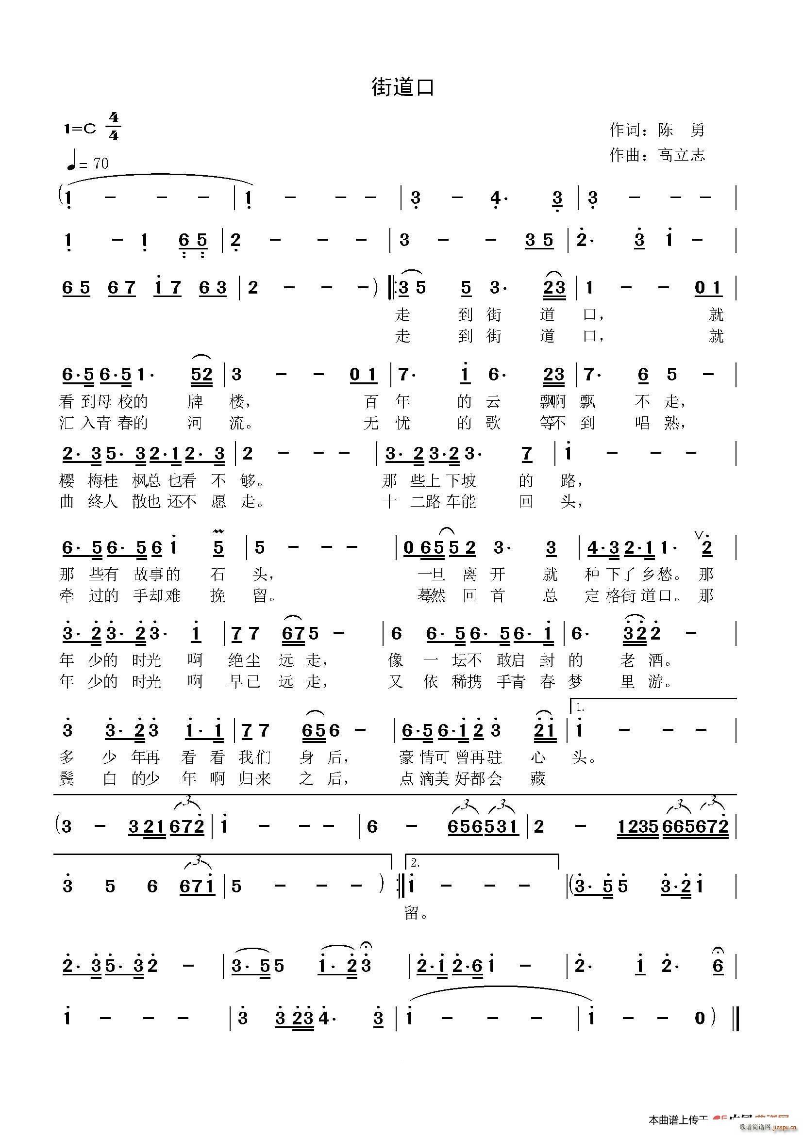 陈勇 《街道口》简谱