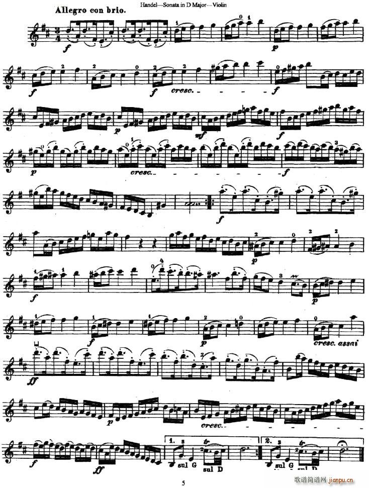 未知 《Sonata No.4 in D Major》简谱