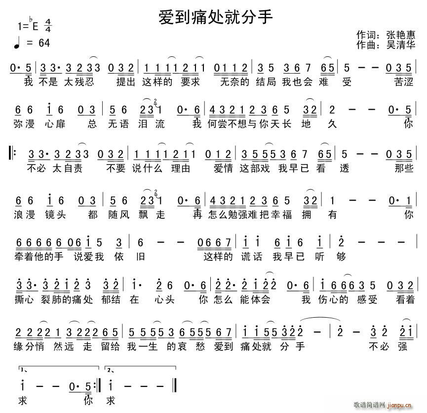 张艳惠 《爱到痛处就分手》简谱