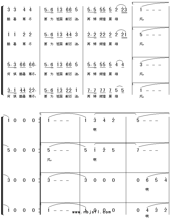 未知 《当代石油人之歌》简谱