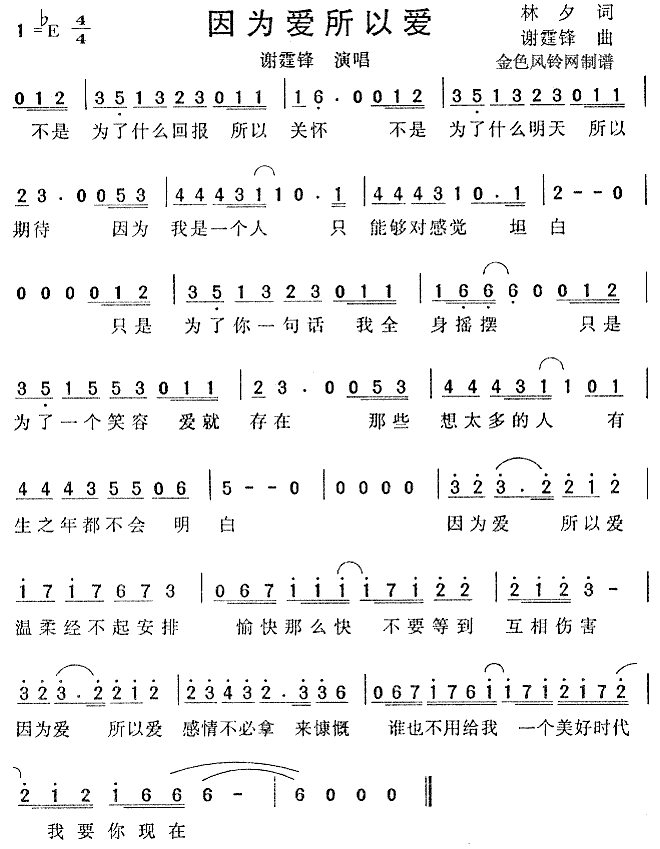 谢霆锋 《因为爱所以爱》简谱