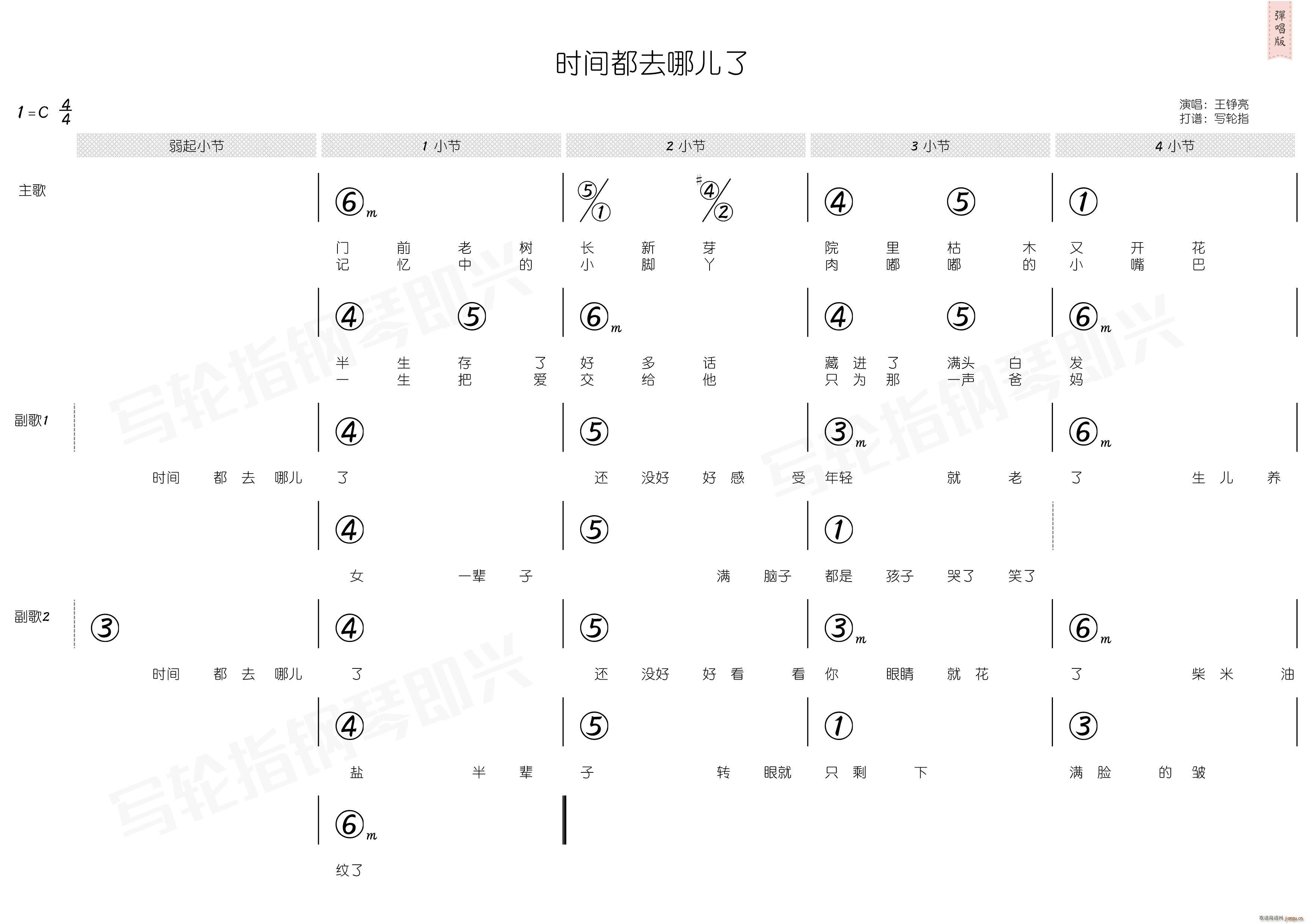 王铮亮   中国 中国 《时间都去哪了（ 和弦）》简谱