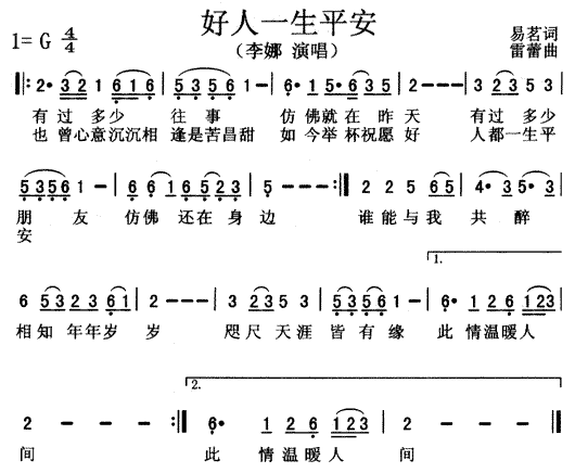 李娜 《渴望》简谱