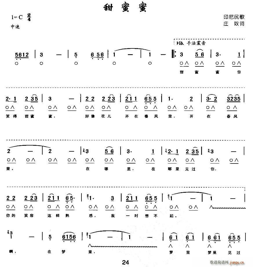 庄奴 《甜蜜蜜（带歌词版）》简谱