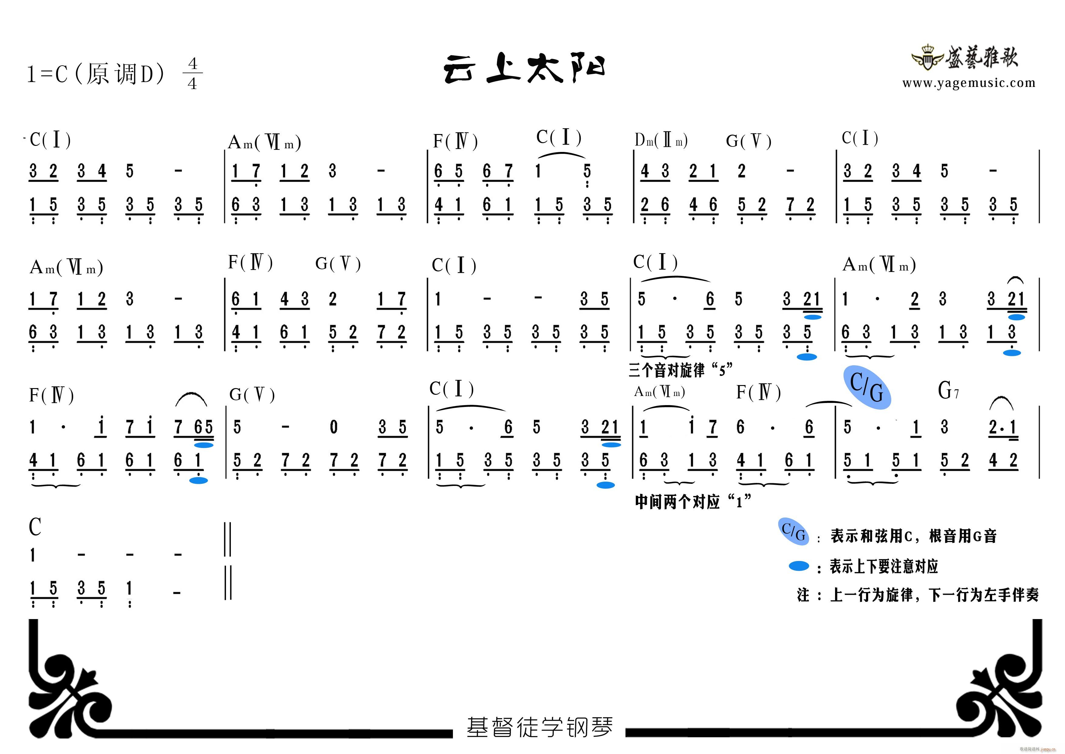 未知 《云上太阳（伴奏谱）》简谱