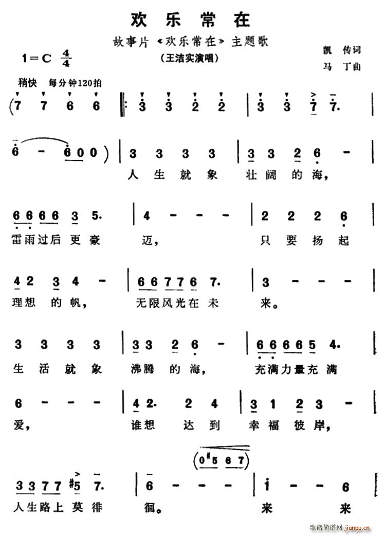 凯传 《欢乐常在（同名电影主题歌）》简谱