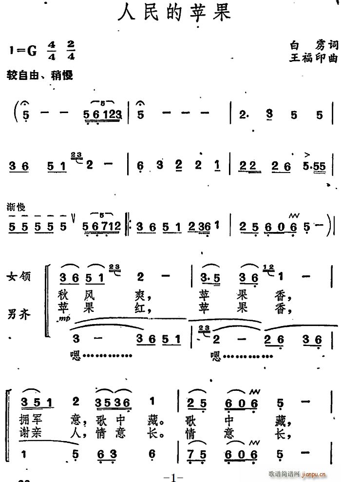 白雳 《人民的苹果》简谱