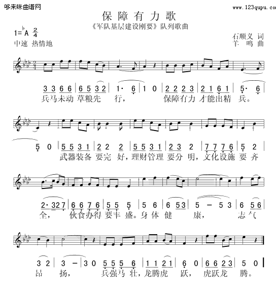 未知 《保障有力歌（军歌）》简谱