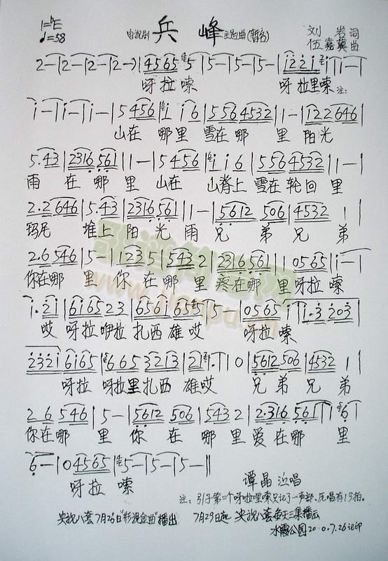 谭晶上传者:乐友 《兵峰八套影视金曲26日播出29日起每天三集》简谱