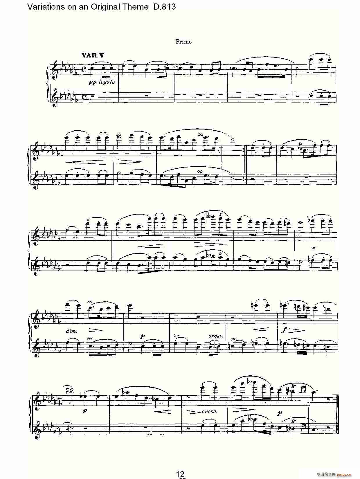 朴素传幽真 《Variations on an Original Theme D.813（原生态主题变鸣曲 D.）》简谱