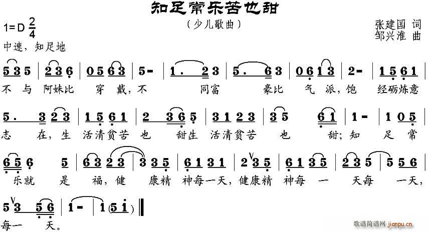 张建国 《知足常乐苦也甜》简谱