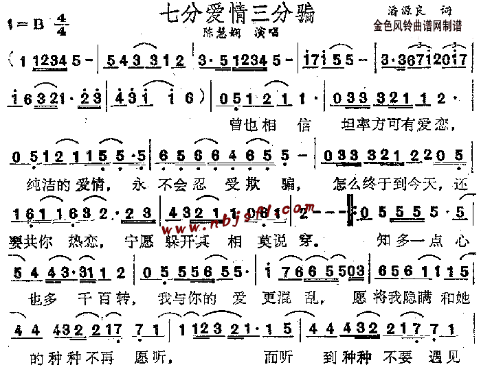 陈慧娴 《七分爱情三分骗(粤语)》简谱