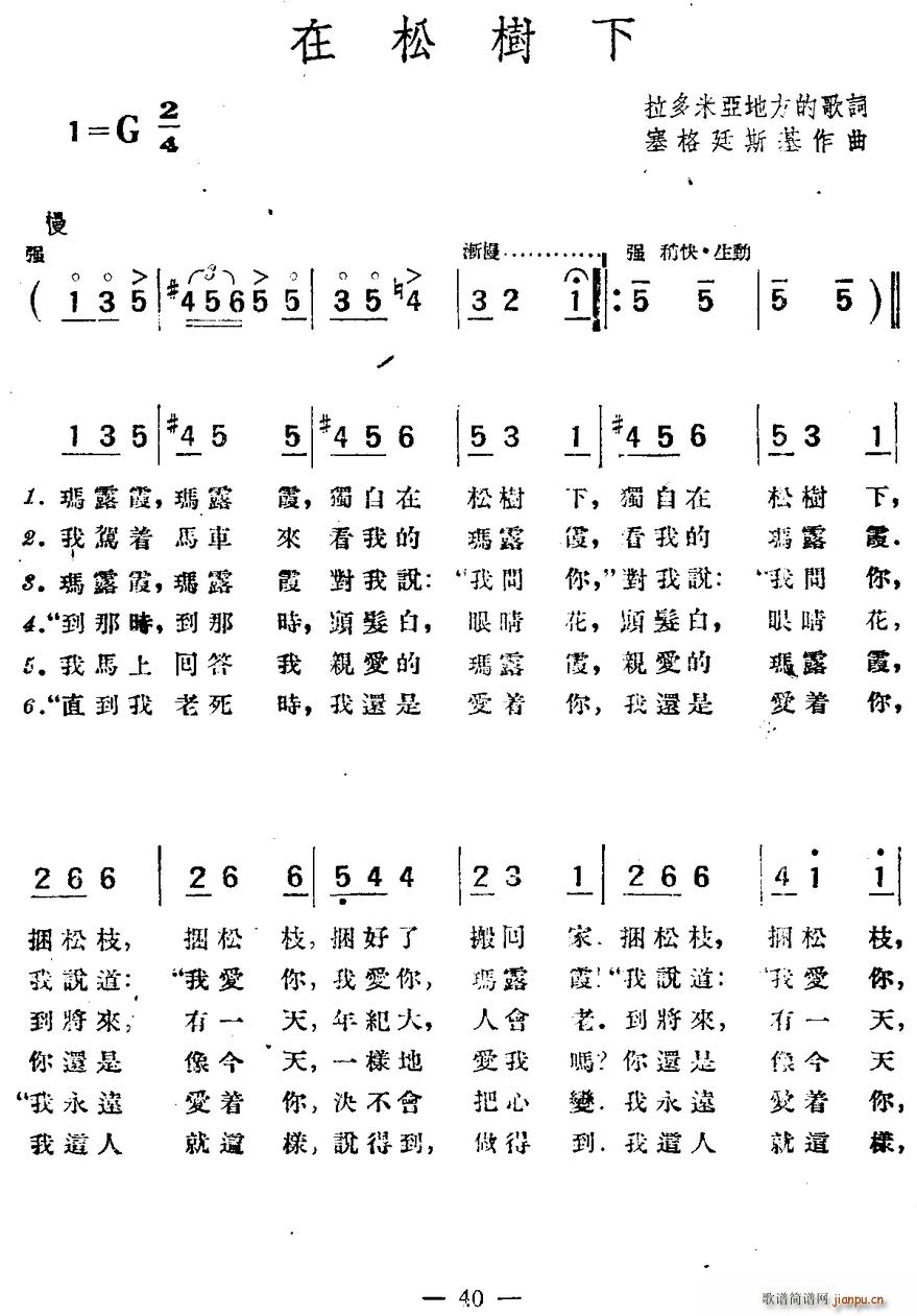 未知 《[波兰]在松树下》简谱