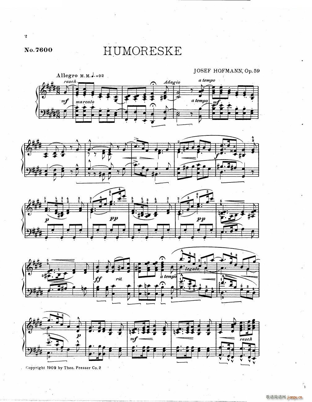 未知 《Hofmann - Humoreske op 59 Humoreske op 59 -》简谱