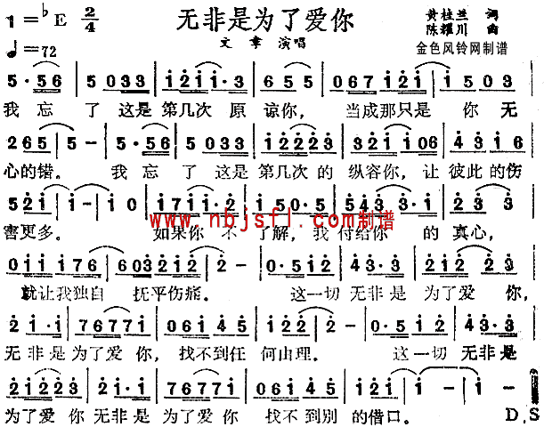 未知 《无非是为了爱你》简谱