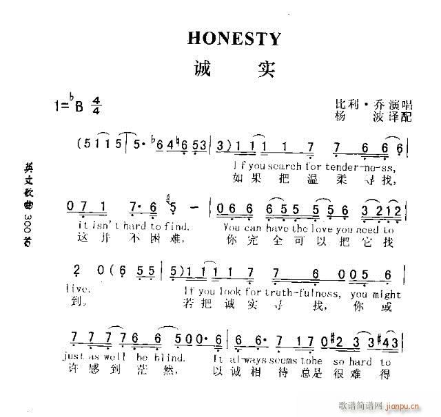 未知 《HONESTY（诚实）》简谱