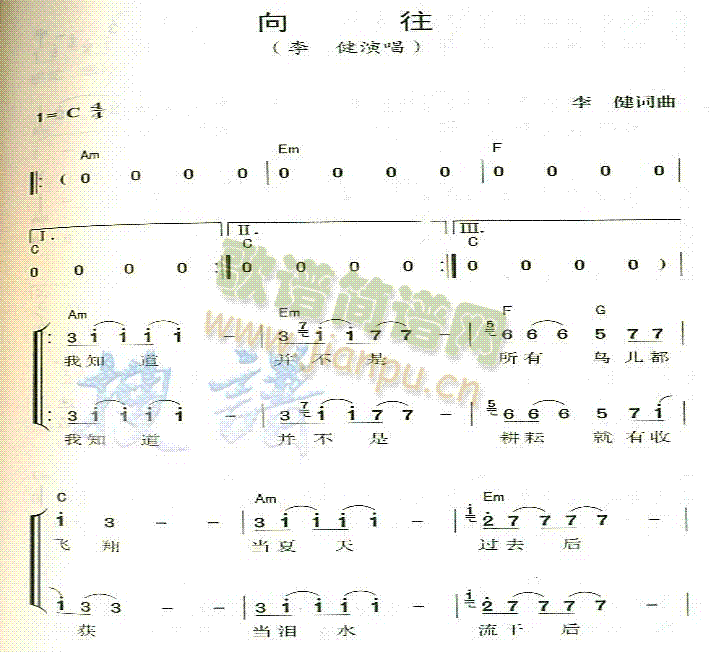 李健 《向往》简谱