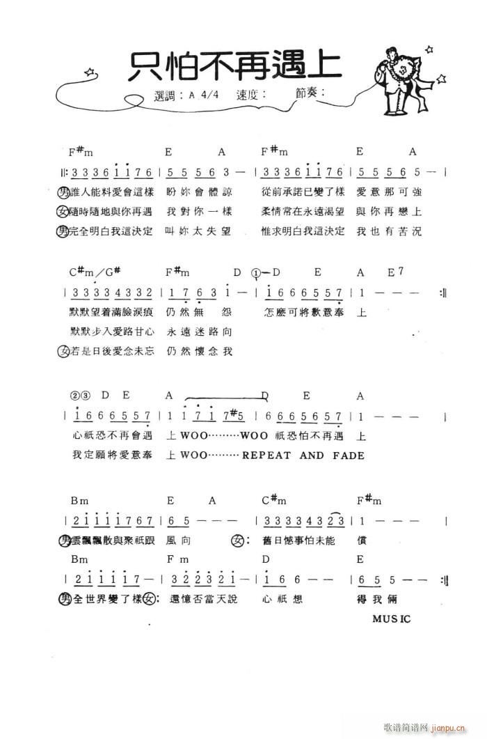 张国荣 《只怕不再遇上》简谱