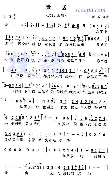 光良 《童话》简谱