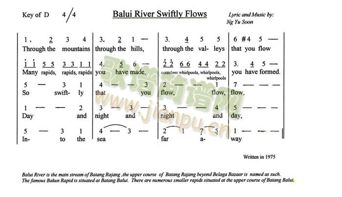 未知 《Balui River Swiftly Flows》简谱