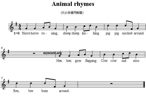 未知 《英文儿歌：Animal rhymes》简谱