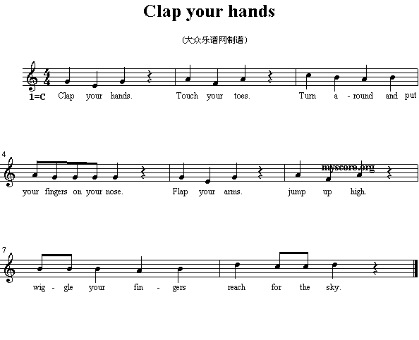 未知 《英文儿歌：Clap your hands》简谱