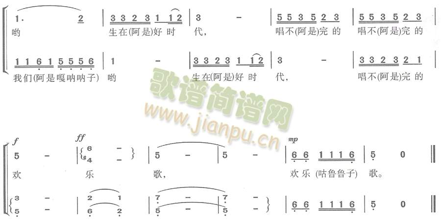 未知 《唱不完的欢乐歌 （合唱）》简谱