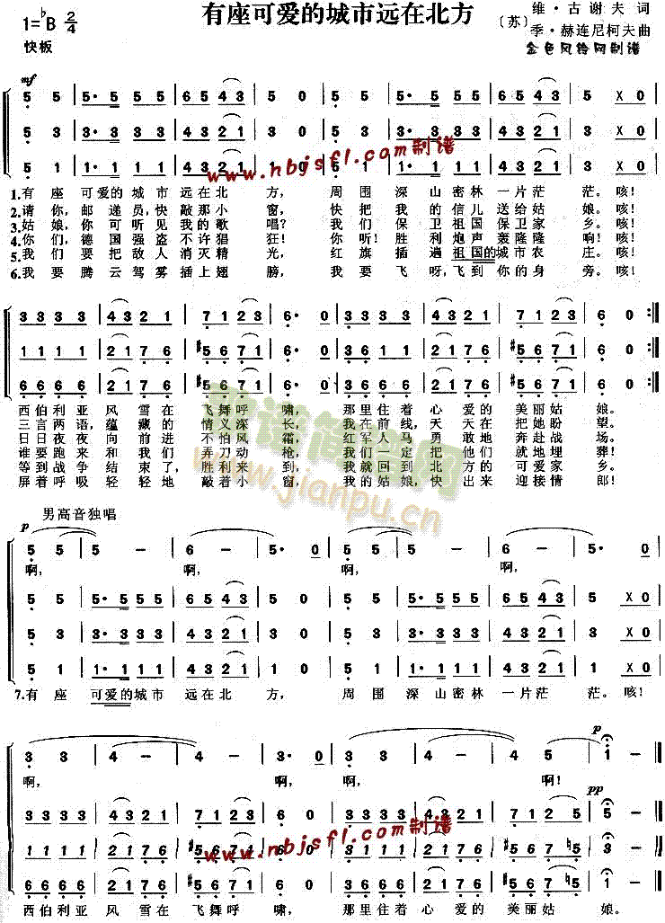 未知 《有座可爱的城市在北方》简谱