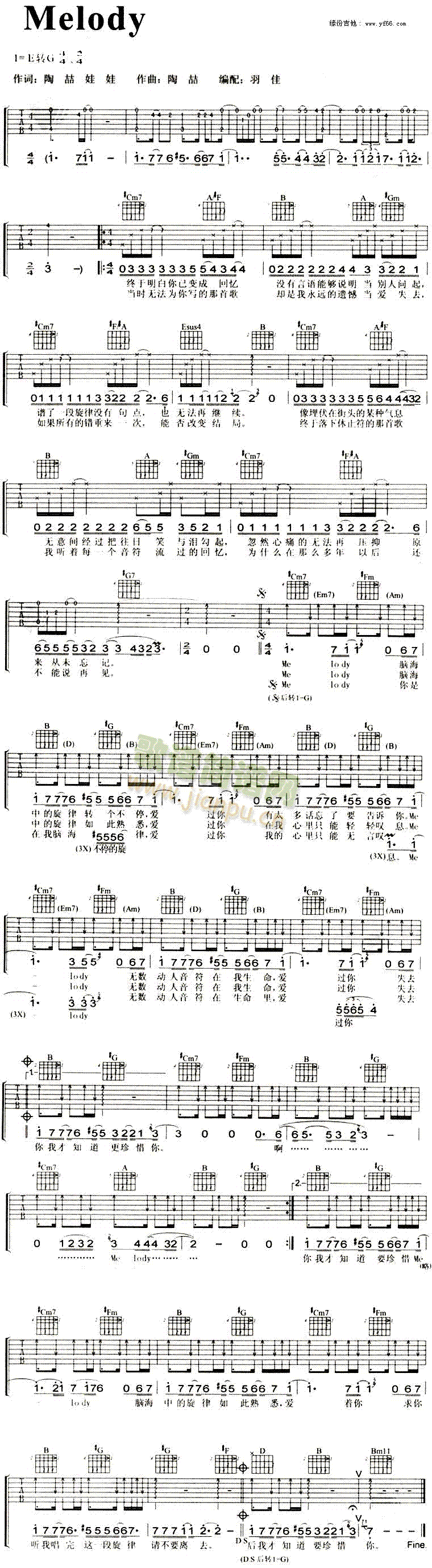 未知 《Melody》简谱