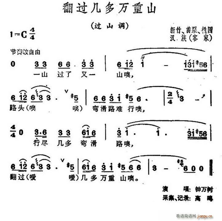 未知 《翻过几多万重山（台湾民歌）》简谱