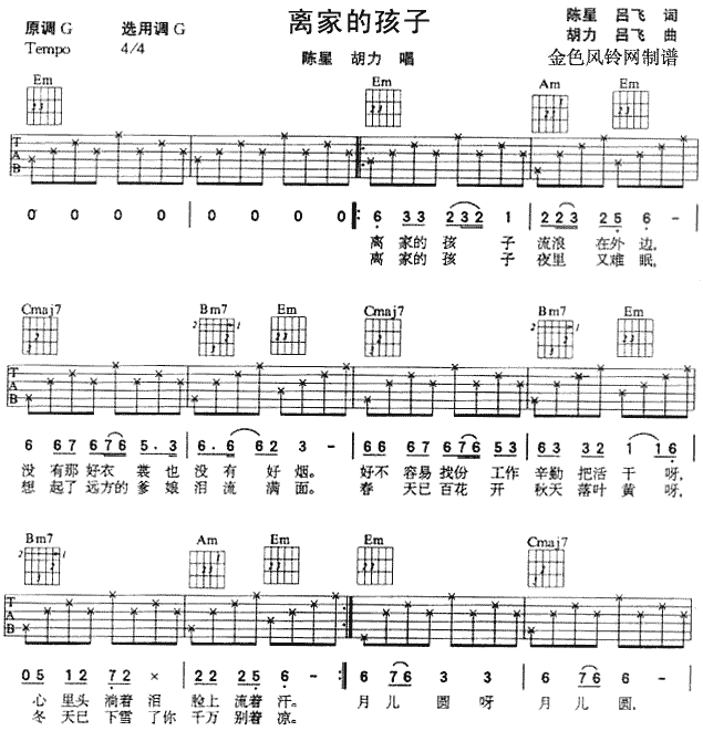 未知 《离家的孩子》简谱