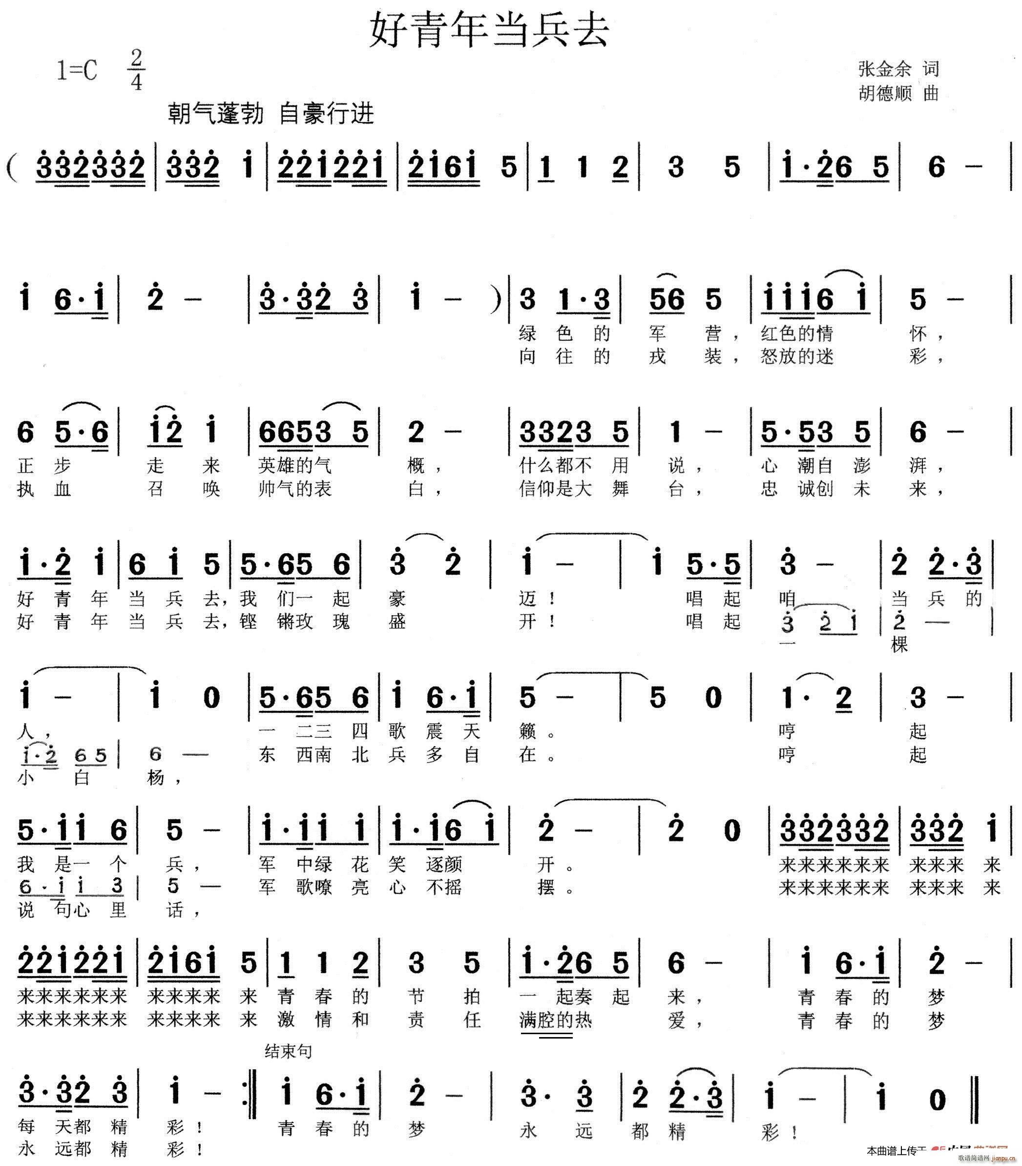 张金余 《好青年当兵去》简谱