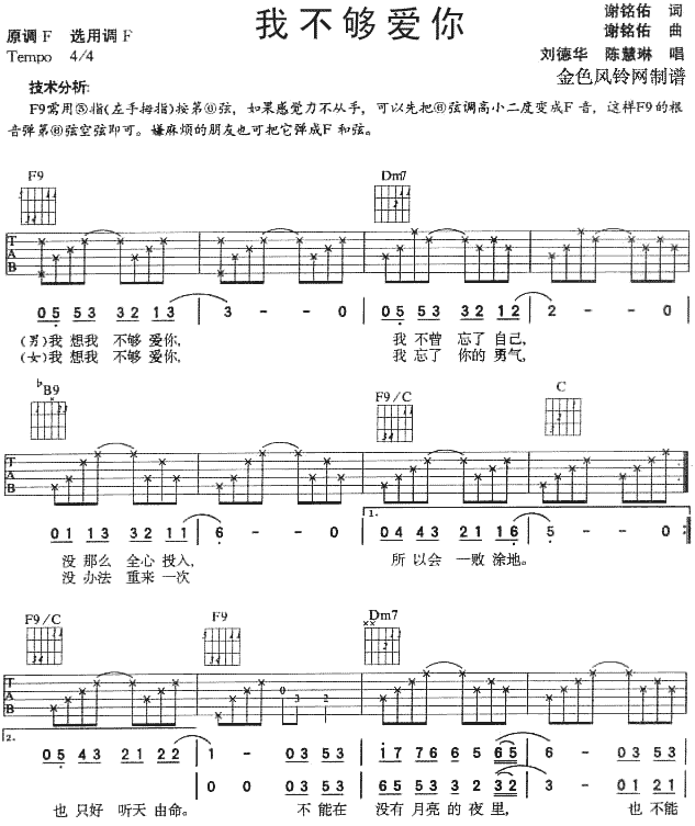 未知 《我不够爱你》简谱