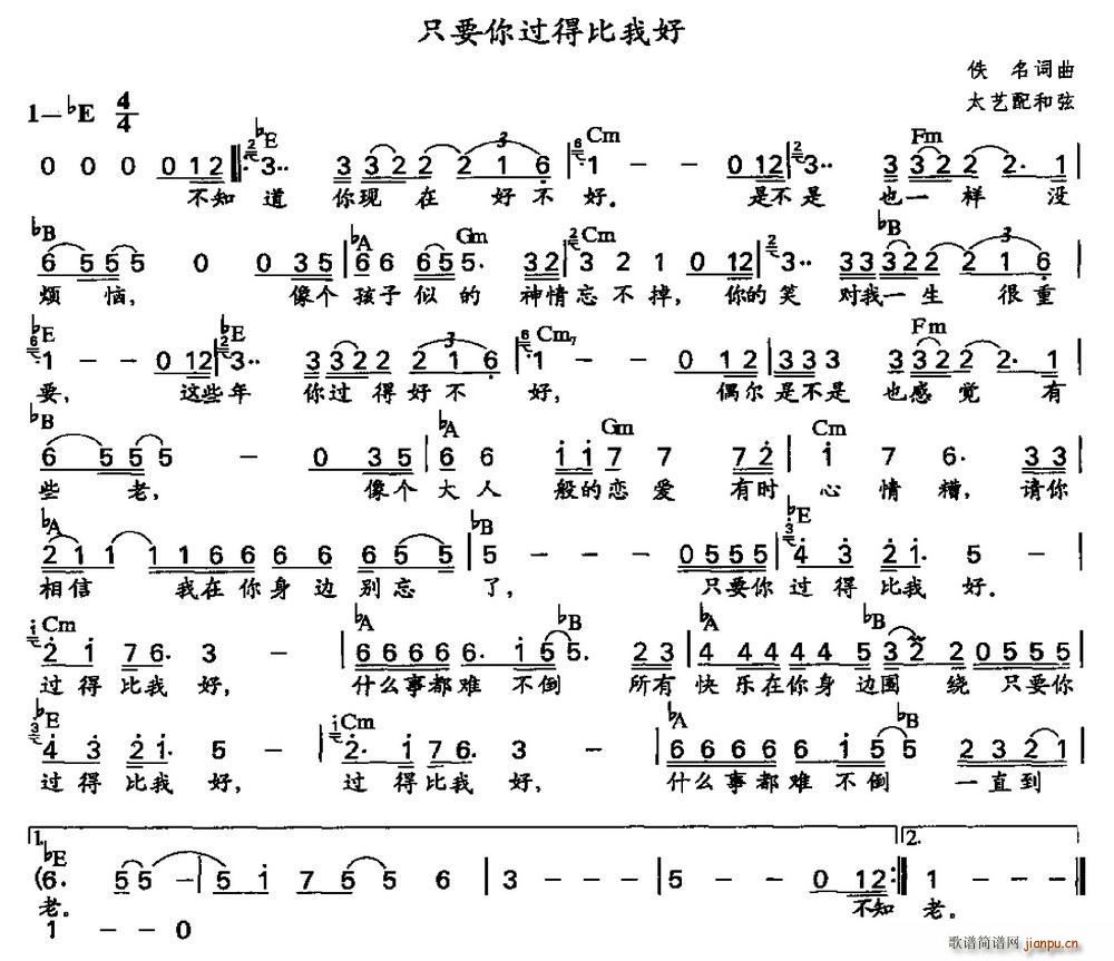 佚名 《只要你过得比我好（太艺配和弦）》简谱