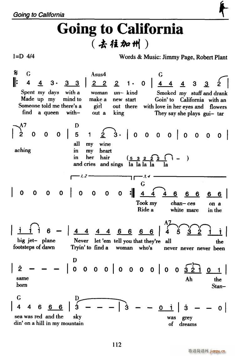 未知 《Going to California（去往加州）》简谱