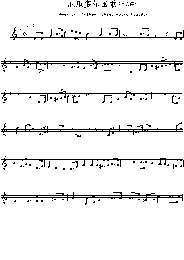 未知 《各国国歌：厄瓜多尔（Ameriacn Anthem sheet music:Ecaudor）》简谱