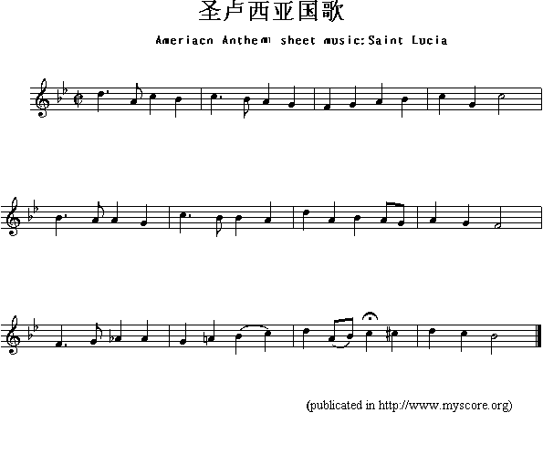 未知 《各国国歌：圣卢西亚（Ameriacn Anthem sheet music:Saint Lucia）》简谱