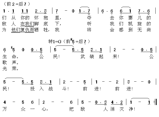 未知 《马赛曲2》简谱