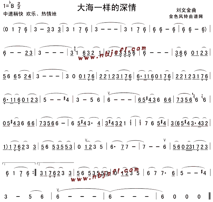 未知 《大海一样的深情》简谱