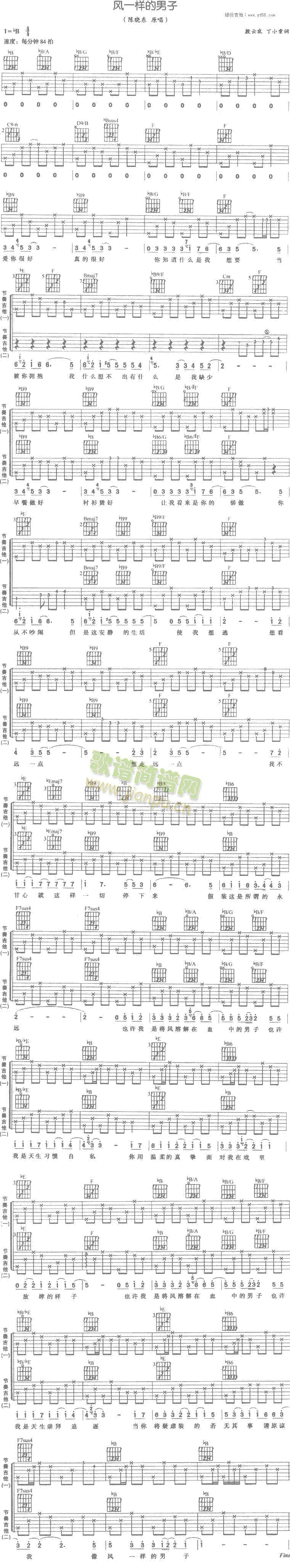 未知 《风一样的男子》简谱
