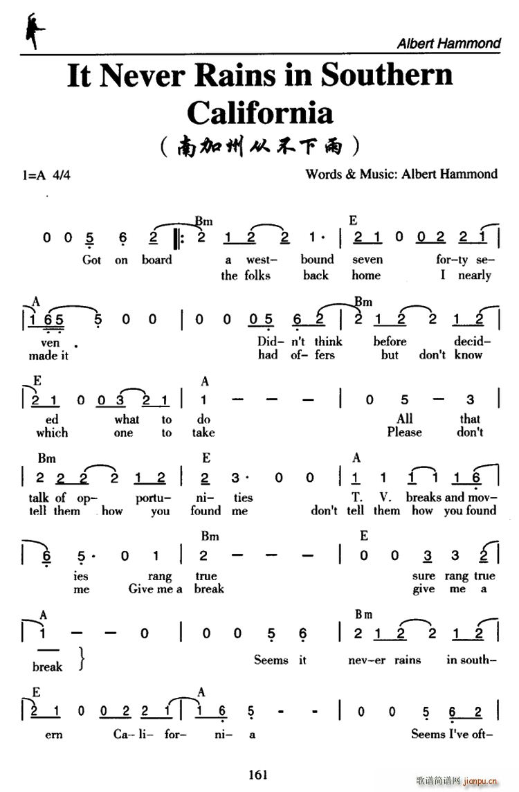 未知 《It Never Rains in Southern California（南加州从不下雨）》简谱