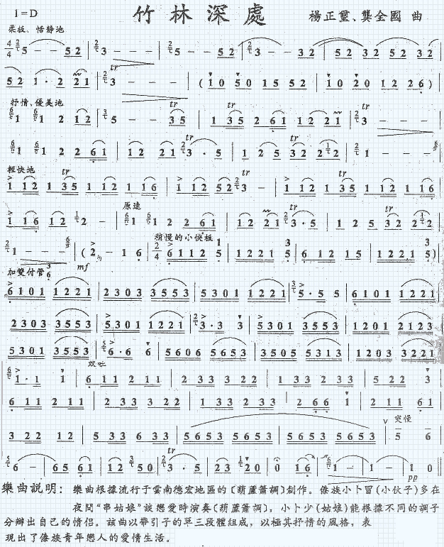 未知 《竹林深处》简谱