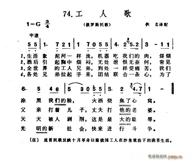 未知 《[俄罗斯]工人歌》简谱