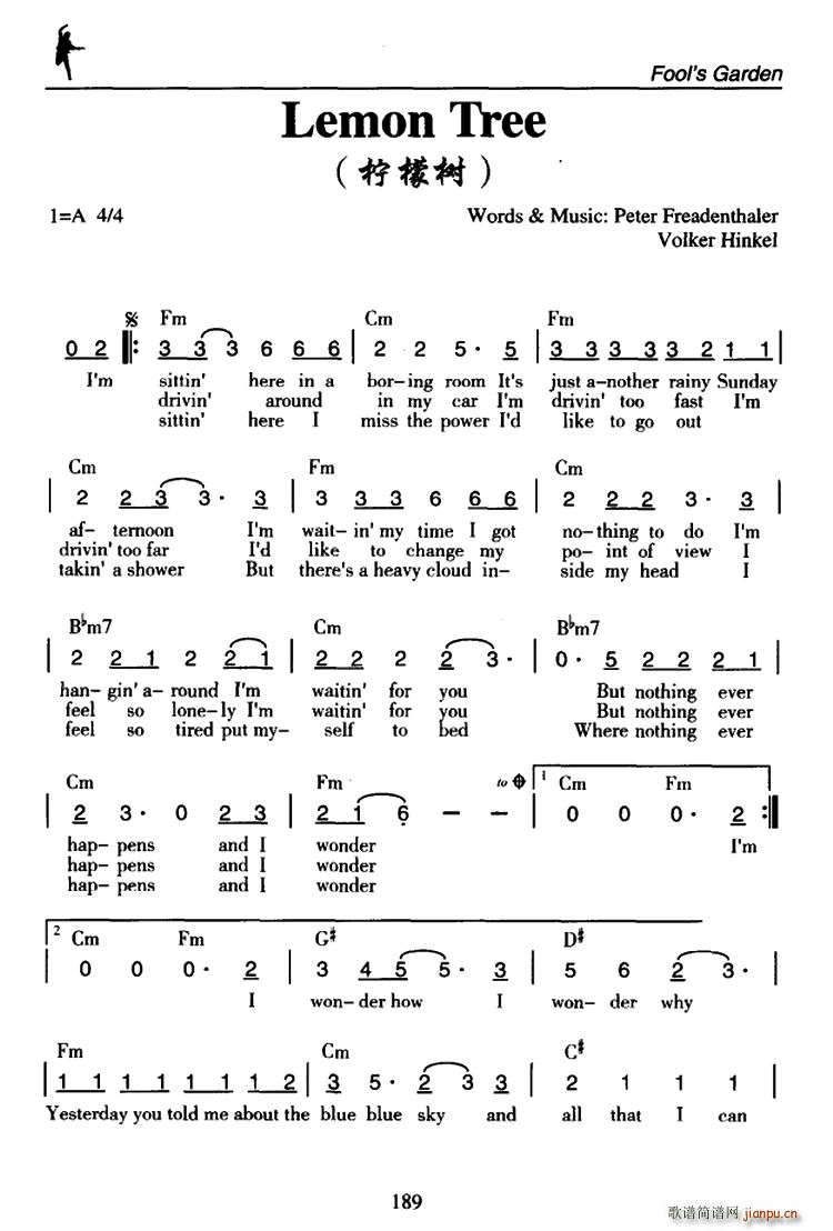 未知 《Lemon Tree（柠檬树）》简谱