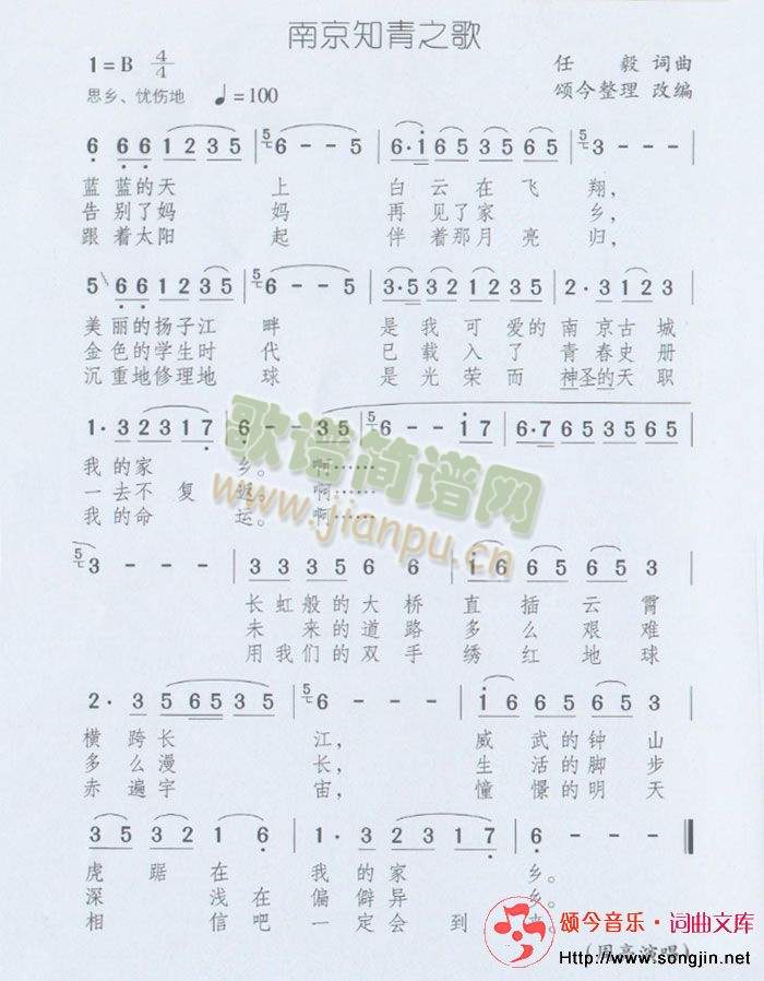 颂今音乐 《南京知青之歌》简谱