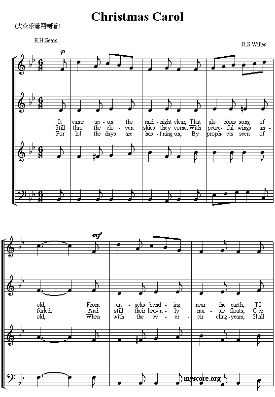 未知 《Christmas caral(圣诞颂歌英文歌曲 混声四部)》简谱