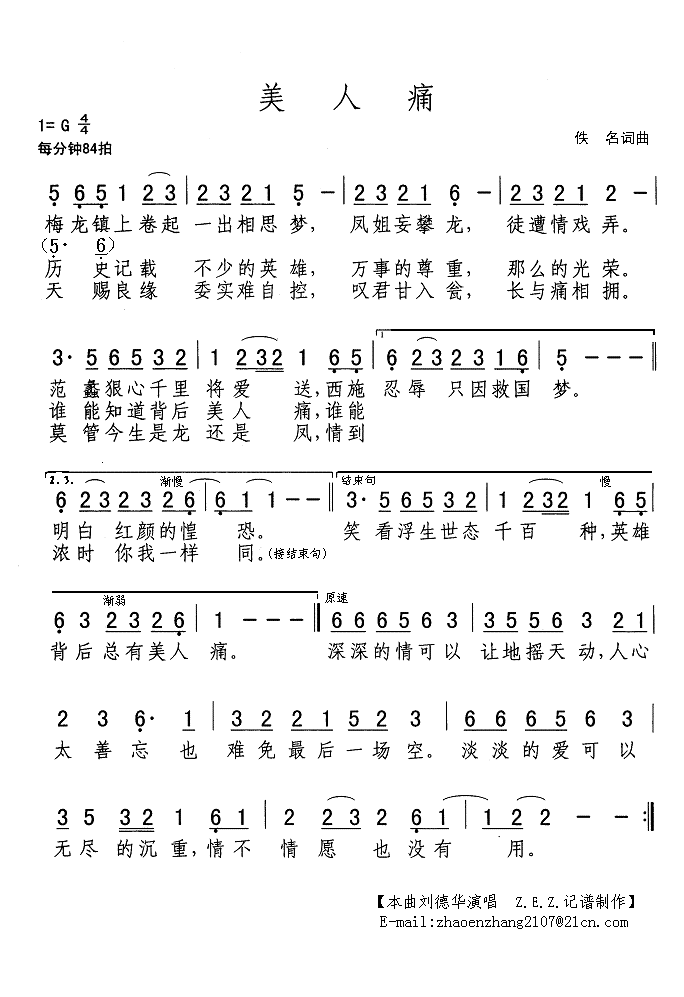 刘德华上传者:Z.E.Z. 《美人痛》简谱