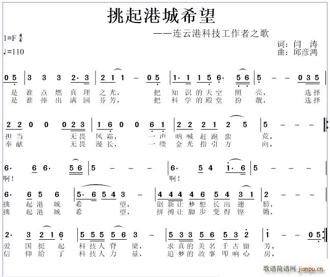 邱彦鸿   闫涛 《挑起港城希望》简谱