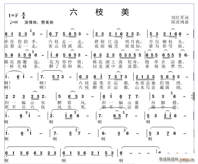 邱彦鸿   刘红军 《六枝美》简谱